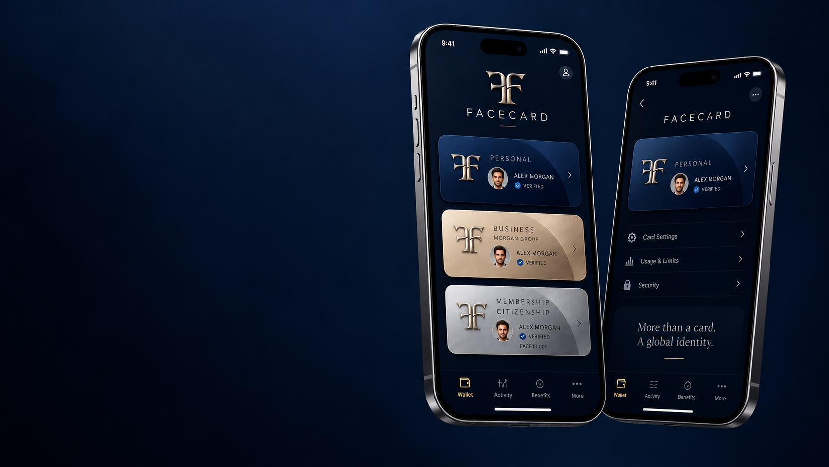 FaceCard design preview · Illustrative profiles